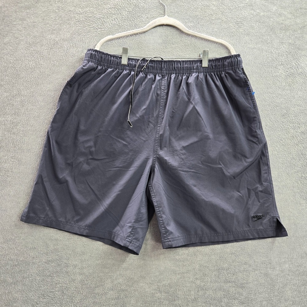 Speedo Men Shorts XXL Gray Solid Polyester Blend Spandex 8" Inseam